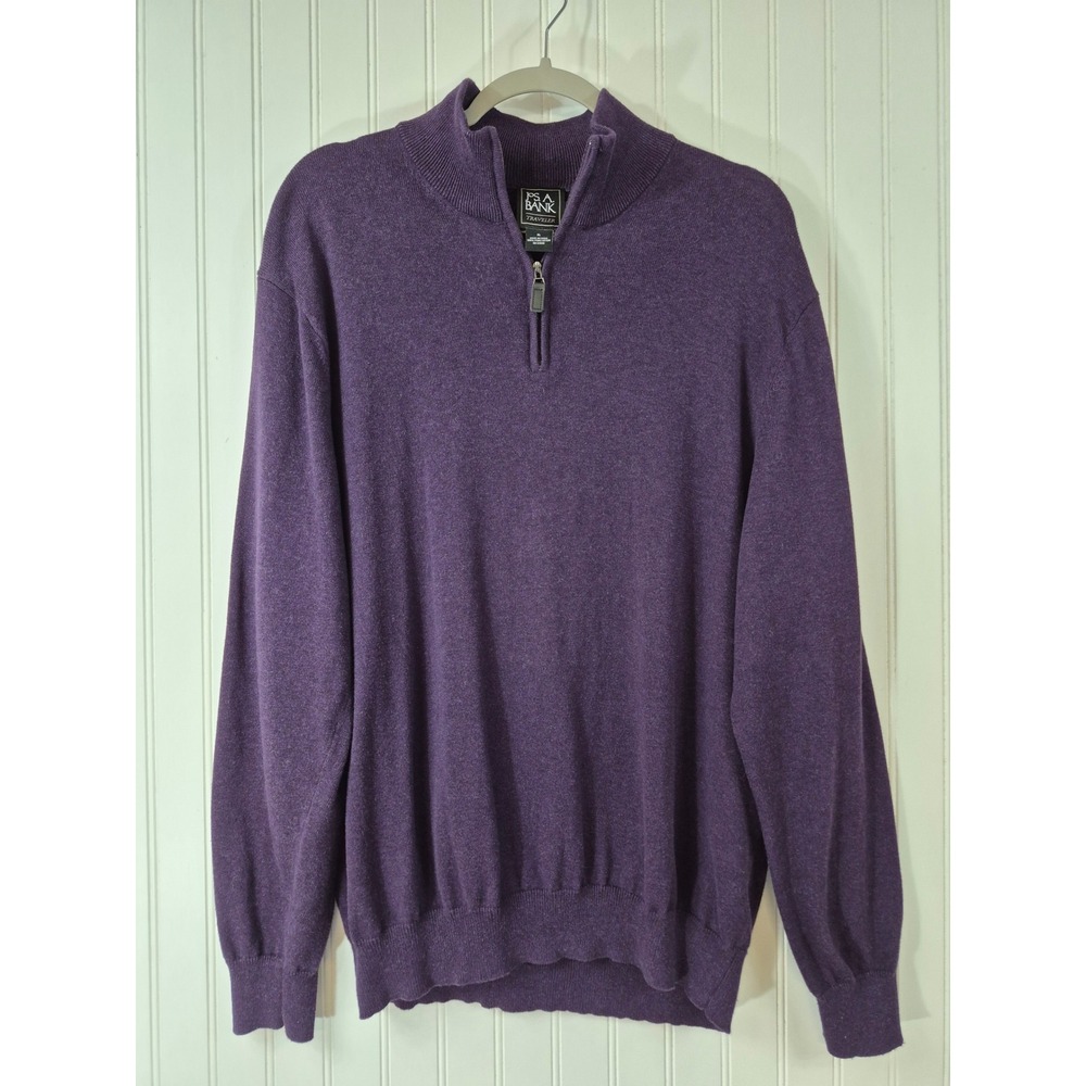 Jos A Bank Mens XL Purple 100% Pima Cotton 1/4 Zip Pullover Sweater Preppy